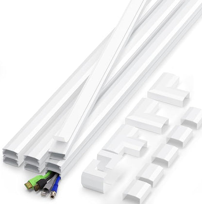 110in Cord Covers for Wires on Wall Kit, Large Cord Hider Wall Kit, Wire Covers for 3-4 Cords on Wall, White TV Cable Hider Cable Raceway, Simple Setup Wire Hider, W1.2 X H0.6in