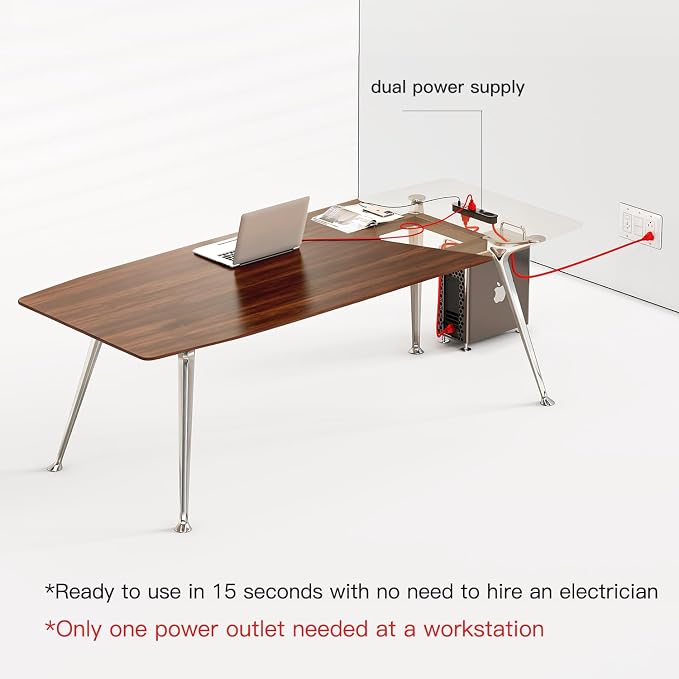 60-Inch Executive Desk, Modern Desk for Home Office, Wooden Study Writing Work Table with Power Outlets and USB-C Port, Large Legroom, Sturdy Metal Frame, Mid-Century Modern Simple, Walnut Brown