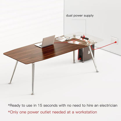 60-Inch Executive Desk, Modern Desk for Home Office, Wooden Study Writing Work Table with Power Outlets and USB-C Port, Large Legroom, Sturdy Metal Frame, Mid-Century Modern Simple, Walnut Brown