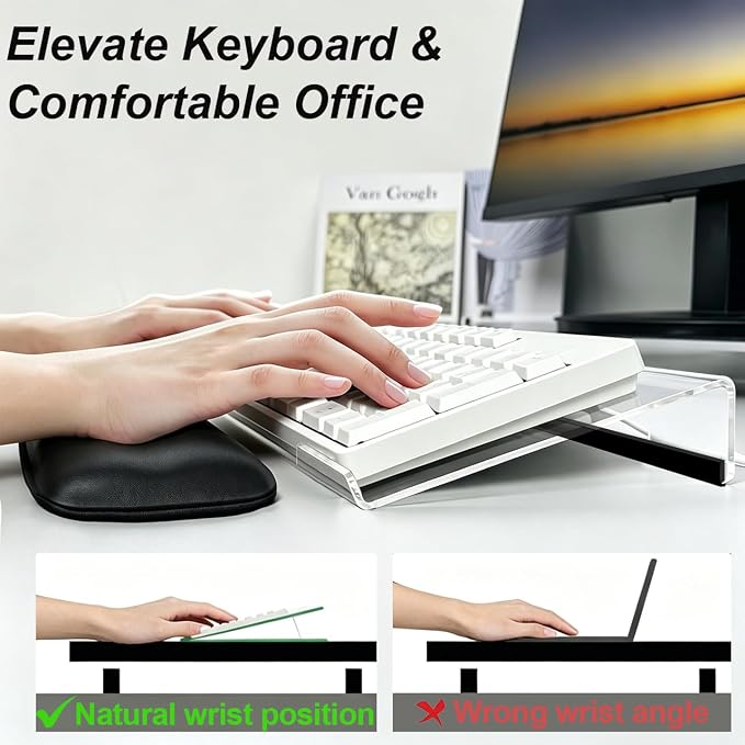 Keyboard Stand for Desk, 17 Inch Clear Ergonomic Keyboard Riser with Wrist Rest, Anti-Slip Silicone Strips, Sturdy Computer Keyboard Lift for Office Home Gaming Typing