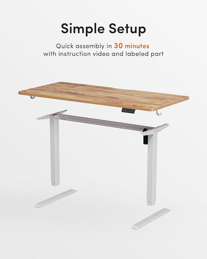 DESINO Standing Desk, 40 × 24 Inches Electric Height Adjustable, Sit and Stand Up, Computer Office Desk with Splice Board, White Frame/Light Rustic TOP