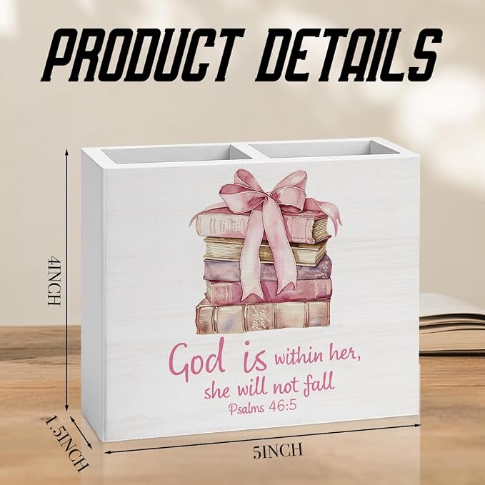 Christian Girly Office Decor Preppy Coquette Bow Room Decor for Girl Women Daughter Pink Pen Holder for Desk Girl Room Workplace Library Home desk decor Holder2832