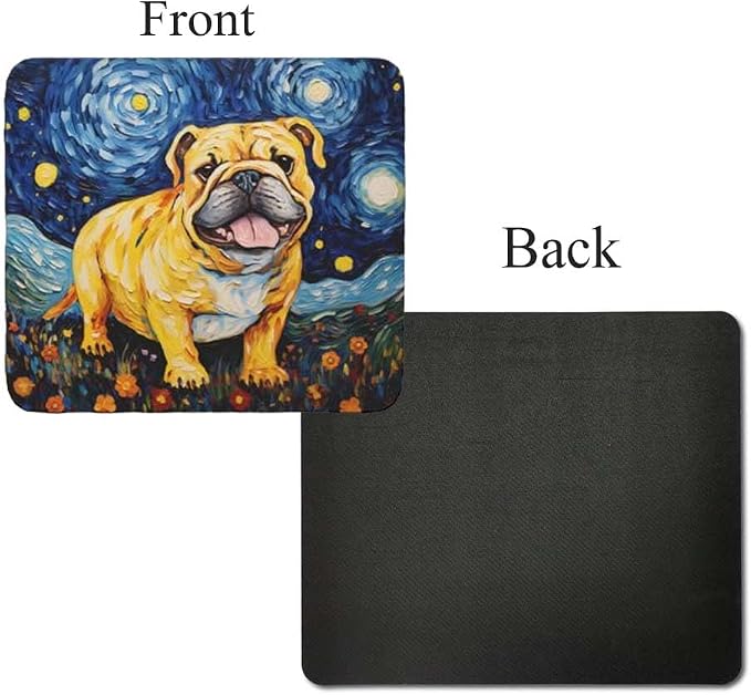 Starry Night Dog Mouse Pad for Home Office Gaming Working Desk Computer Desktop Accessories Non-Slip Rubber Mouse Pad for Dog Lovers (Bulldog)
