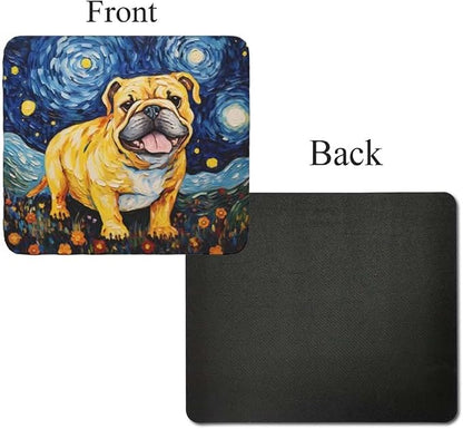 Starry Night Dog Mouse Pad for Home Office Gaming Working Desk Computer Desktop Accessories Non-Slip Rubber Mouse Pad for Dog Lovers (Bulldog)