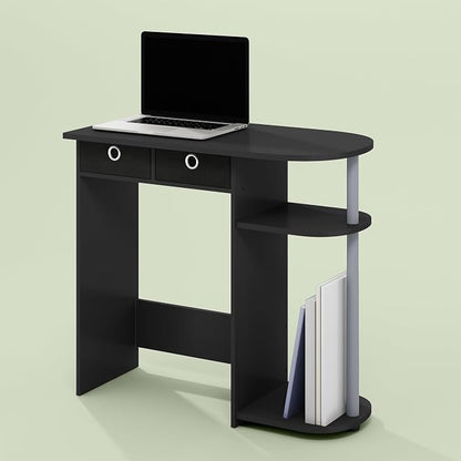 Ipoh Home Computer Desk, 32 Inch Writing Desk, Study Desk with Side Shelves and Bin Storage, for Home Office, Study Room, Black/Grey