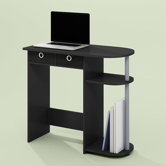 Ipoh Home Computer Desk, 32 Inch Writing Desk, Study Desk with Side Shelves and Bin Storage, for Home Office, Study Room, Black/Grey