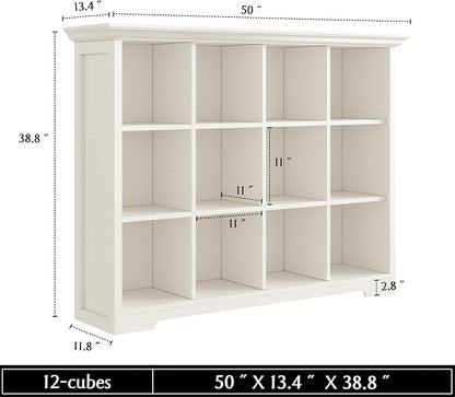 OSCHF Wooden Cube Bookcase with Base - Modern 3 Tiers Floor Standing Open Shelf Cabinet for Home and Office, 12-Cube Lattice Bookshelf, Warm White