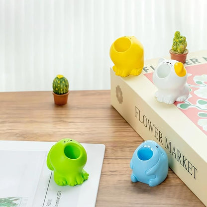 Cute Nail Drill Bit Holder, Nail Art Pen Brush Wash Cup, Small Pen Pencil Holder, Kawaii Resin Animal Paper Clip Toothbrush Mini Storage Organizer Office Desk Decorations (Shark+Cat, S)