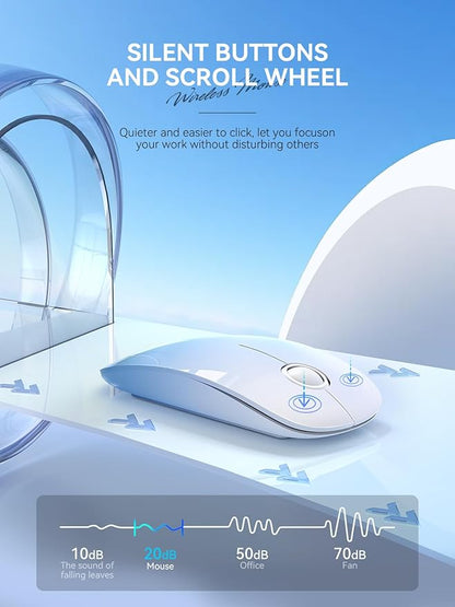 RAPIQUE Bluetooth Wireless Mouse - (BT5.1+USB) Dual Connectivity, Quiet Click, Low Power, and 1600 DPI, Portable Cordless Mouse for Laptop, MacBook Pro/Air, iPad (Gradient Sky Blue)