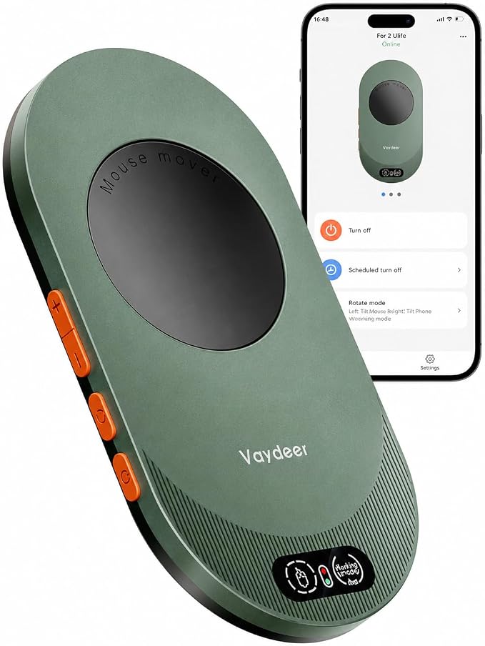 Vaydeer Air 3 Ultra Mouse Mover with APP, Ultra Slim Mouse Jiggler with Timer Function, Undetectable & Noiseless, Simulates Realistic Mouse Movement, Driver-Free, Keeps PC Active (Olive Green)