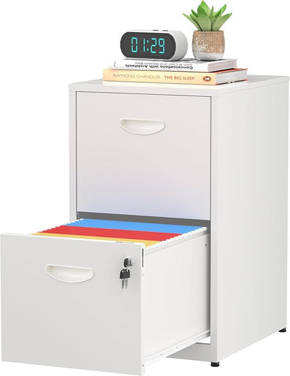 2 Drawer File Cabinet with Lock,White Small Filing Cabinet for Home Office, Metal Vertical File Under Desk Cabinets for A4/Letter,Assembly Required
