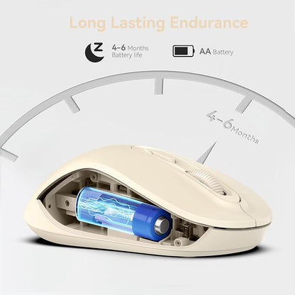 Wireless Mouse, 2026 New Model, Silent Click Ergonomic Design, Portable, 4 Buttons, Adjustable DPI (800/1200/1600), for Laptop/PC/Office (Beige)