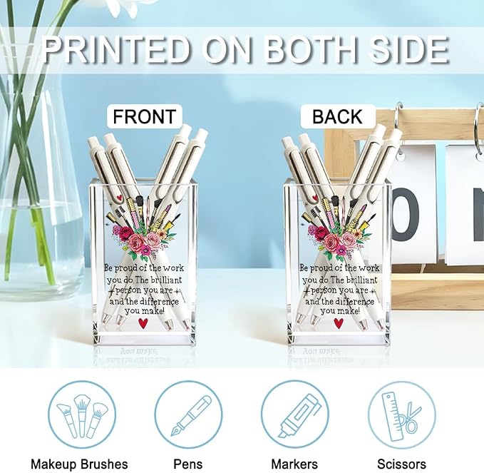 Be Pround of The Work You Do Acrylic Cosmetic Holder, Inspirational Makeup Brush Holder Gifts, Encouragement Gifts for Girls Women, Lipstick Storage for Bathroom Jewelry Accessories Holding