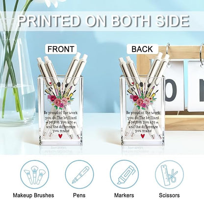 Be Pround of The Work You Do Acrylic Cosmetic Holder, Inspirational Makeup Brush Holder Gifts, Encouragement Gifts for Girls Women, Lipstick Storage for Bathroom Jewelry Accessories Holding