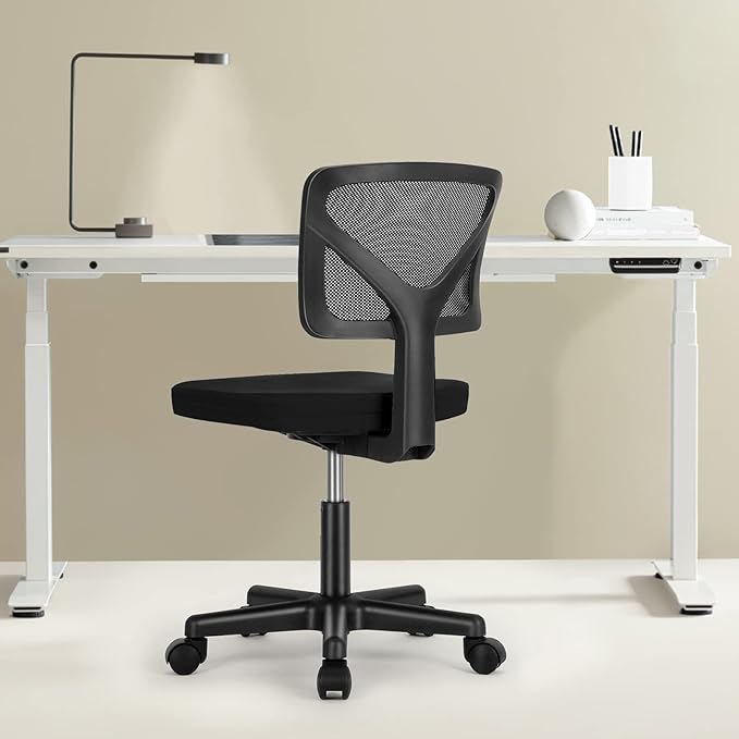Sweetcrispy Small Office Desk Chair, Ergonomic Low-Back Mesh Rolling Work Swivel Chairs with Wheels, Armless Comfortable Seat Lumbar Support for Home, Bedroom, Study, Student, Adults,Classic Black