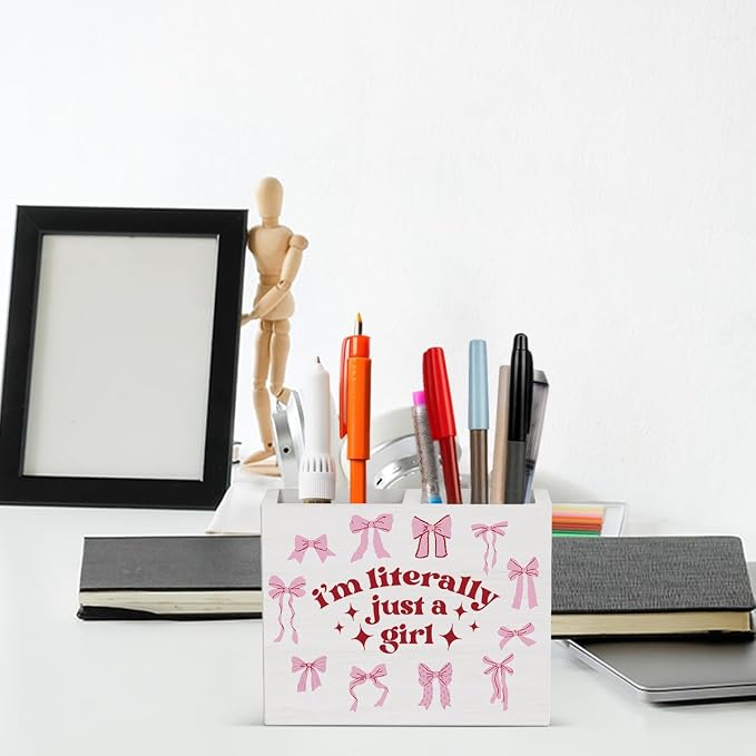 Pink Girly Office Decor Preppy Coquette Room Decor for Girl Women Daughter Pink Pen Holder for Desk Girl Room Workplace Library desk decor Holder2830