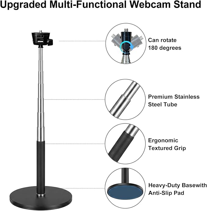 LenTok Webcam Stand for Desk, Telescopic Webcam Mount Camera Stand for Logitech Webcam C922 C930e C920S C920 C615 C960 C920x BRIO 4K NexiGo N60 etc, for Zoom Meetings, Streaming, Video Recording
