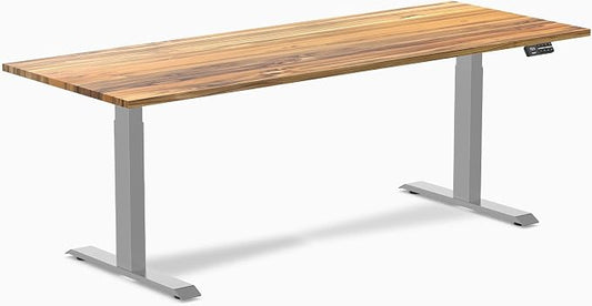 Desky Dual Hardwood Sit Stand Desk - 80x30 Electric Standing Desk - Dual Motor, 3 Stage Adjustable Height Desk - Solid Wood Standing Desk - Whole-Piece Top in Teak Wood