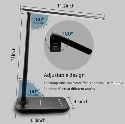 Desk lamp,LED Lamp with Wireless Charger,USB Charger Port,Touch Control,3 Color Modes,5 Brightness Levels,Eye-Protecting Table Lamp,Led Lights for Bedroom,Home,Office,Black