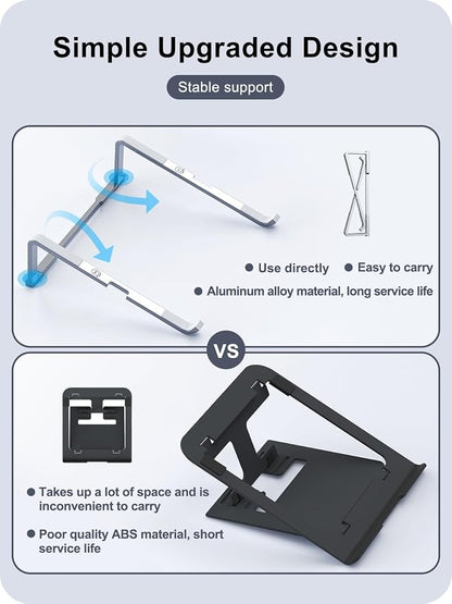 MOKURU Laptop Stand for Desk, Aluminum Computer Stand for Laptop, Foldable Laptop Riser, Portable Laptop Stand, Compatible for MacBook Pro/Air, Dell, HP, Lenovo, 11'' -15.6'' (Silver)