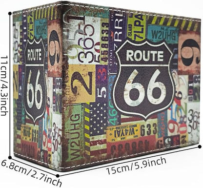 Pen Holder, Rectangle Vintage Pencil Holder with 2 Compartments, PU Leather Art Remote Control Holder Organizer Storage for Desk Accessory (66 Route)