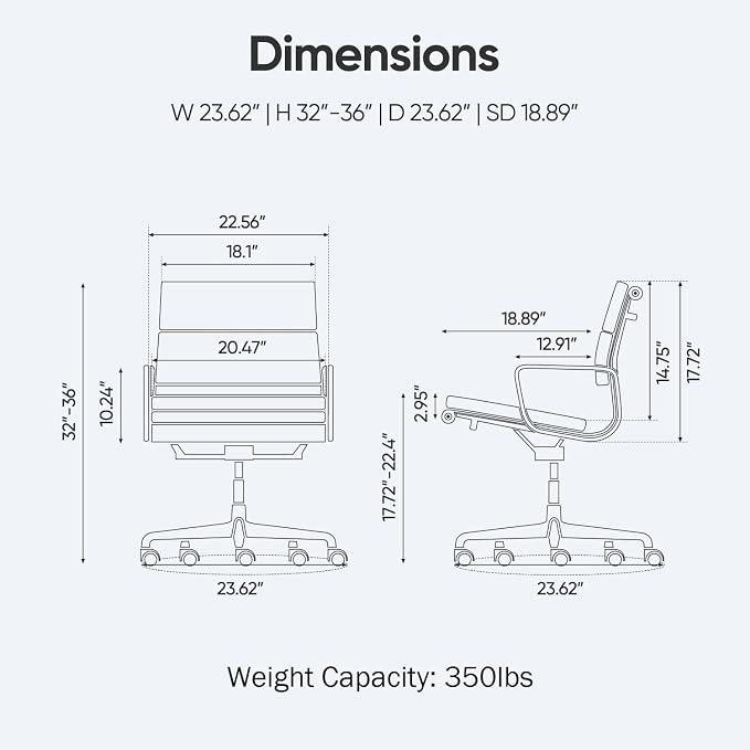 Genuine Leather Office Chair, Padded Mid Back Ergonomic Executive Desk Chair with Aluminum Arm Rest and Base, Swivel Wheels with Lumbar Support & Tilting Function, Hight Adjustable Dark Brown