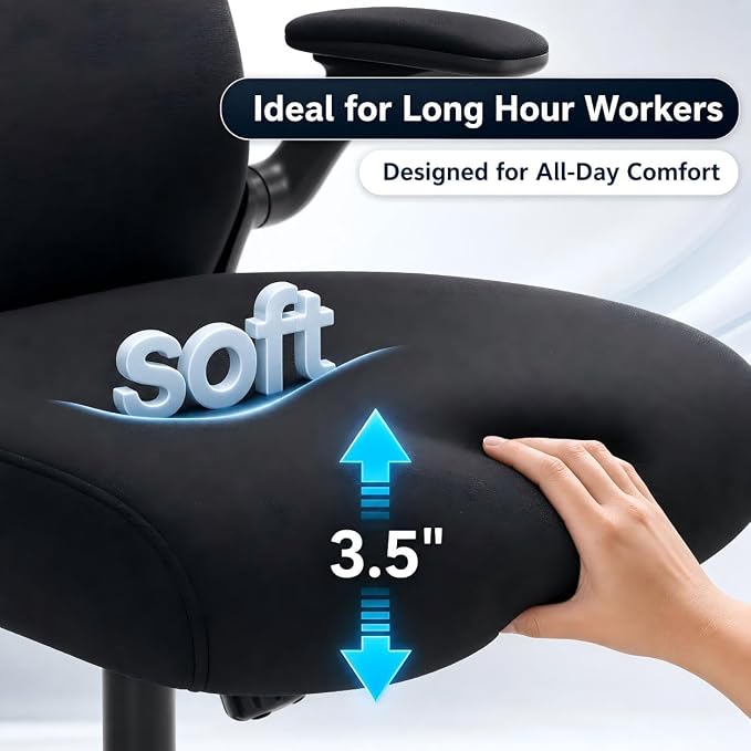 Home Office Desk Chairs, Ergonomic Office Chair with Lumbar Support & 3D Headrest, Computer Desk Chair with Flip-up Armrests, Perfect for Office or Study, Black/Silver