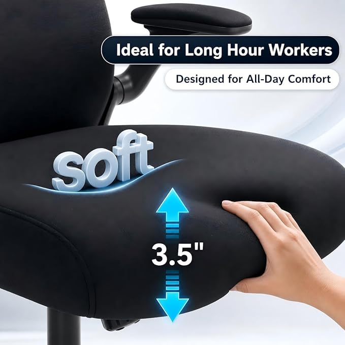 Home Office Desk Chairs, Ergonomic Office Chair with Lumbar Support & 3D Headrest, Computer Desk Chair with Flip-up Armrests, Perfect for Office or Study, Black/Carbon Fiber