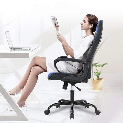 Ergonomic Office Chair Cheap Desk Chair PC Gaming Chair Rolling PU Leather Swivel Chair Executive Computer Chair Lumbar Support for Women, Men(Blue)