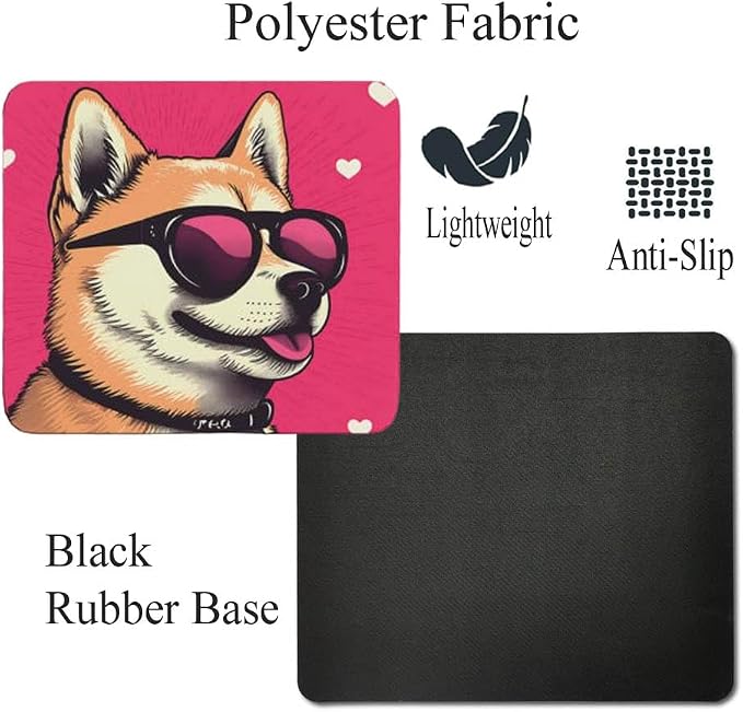 Pink Mousepad Glamour Dog Shiba Inu Mouse Pad for Home Office Gaming Working Desk Computer Desktop Accessories Non-Slip Rubber Mousepad for Dog Lovers Corgi
