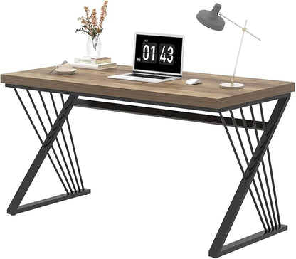 FOLUBAN Computer Desk, Modern Home Office Desk, Industrial Wood and Metal Study Writing Work PC Table for Bedroom Living Room, Rustic Oak, 47 Inch
