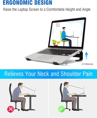 Ventilated Laptop Stand for Desk, Ergonomic Aluminum Laptop Riser, Computer Stand for Laptop, Compatible with MacBook Air Pro, Dell, HP, More 11-17.3 Inches Notebook, Work from Home (Black)