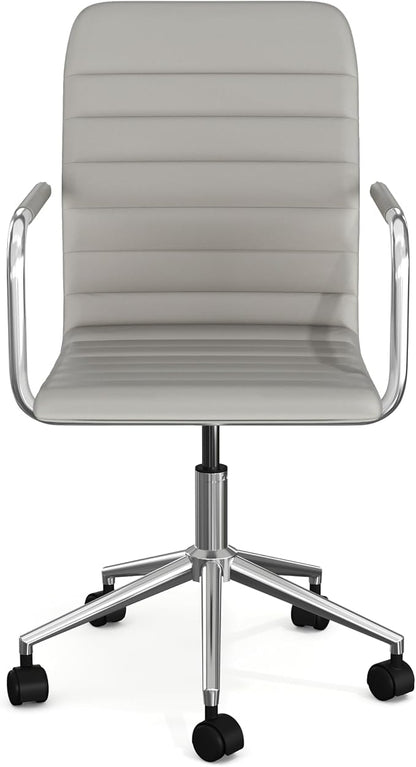 Martha Stewart Taytum Swivel Task Chair with Armrests for Home Office in Gray Faux Leather with Polished Nickel Frame