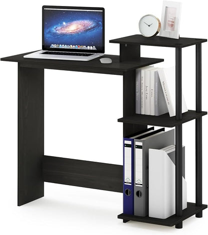 Furinno Efficient 29-Inch Black Computer Desk with Side Shelves, Gaming Desk with 3 Open Shelves, Home Office Desk, for Home Office, Study Room, Dorm, Bedroom, Black Espresso