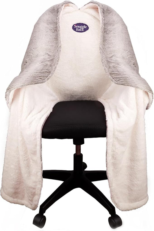 The Original Office Chair Blanket by SnuggleBack; Cozy Comfy Office Desk Chair Wrap Attaches for Hands-Free Warmth. Stay Warm In The Winter or Summer. (Silver Grey Faux Fur)