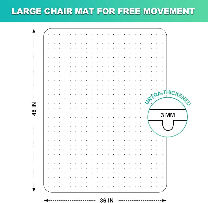 Thickened Chair Mat for Carpet- Low Pile Carpet Protector for Office Computer Desk Chair. Heavy Duty Desk Chair Mat for Carpeted Floors. Clear (Rectangular, 3mm Thick- 48x36)