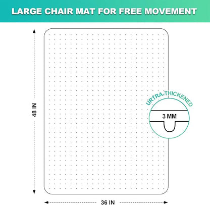 Thickened Chair Mat for Carpet- Low Pile Carpet Protector for Office Computer Desk Chair. Heavy Duty Desk Chair Mat for Carpeted Floors. Clear (Rectangular, 3mm Thick- 48x36)