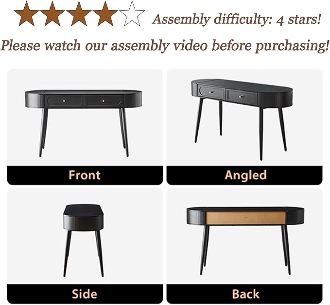 59" Black Home Office Desk, Multiple Storage Wood Writing Desk, MCM Elegant Fluted Table Desk with 2 Flip Hide Storage + 2 Drawer for Apartment (Black)