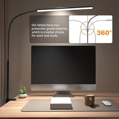 LED Desk Lamp with Clamp, 5 Color Modes & 10 Brightness Levels, Eye-Caring Desk Light, Flexible Gooseneck, Memory Function, Adapter Included for Home Office, Reading & Study