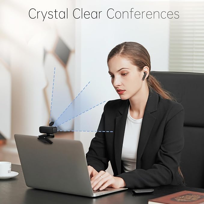 2K HD Webcam with Wide Angle Lens, Privacy Cover, Auto Light Correction and Noise-Canceling Mic, Plug & Play USB Camera for Desktop/Laptop/Mac/PC, Compatible with Teams/Zoom/Skype/Streaming Black