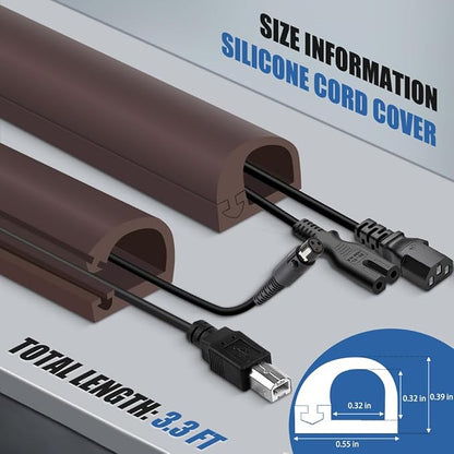 Silicone Cord Covers Wall Self-Adhesive Cord Covers for Wires on Wall Wire Hider Flexible Cable Hider with Side-Opening for Home Office TV Cable Management (0.31" W x 0.31" H x 39" L, Brown)