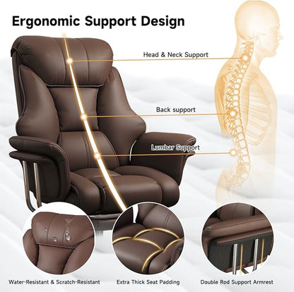 Big and Tall Office Chair 550 lbs Extra Wide Leather Executive Chair with Retractable Footrest, Heavy-Duty Ergonomic Chair, Adjustable Height Computer Gaming Chairs