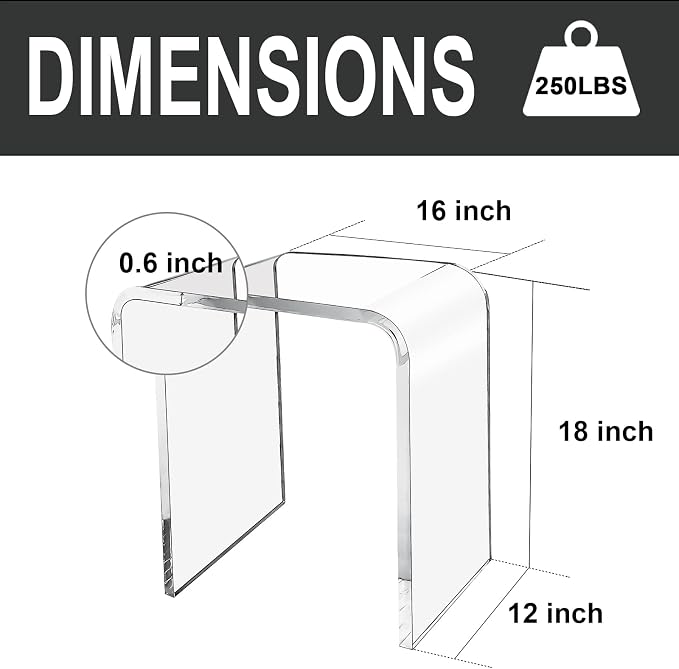 Acrylic Side Table Set of 2, 18" H x 16" W x 12" D x 3/5'' Thick Clear Small End Table, Transparent Nightstand and Stool for Home Office, Living Room and Bedroom