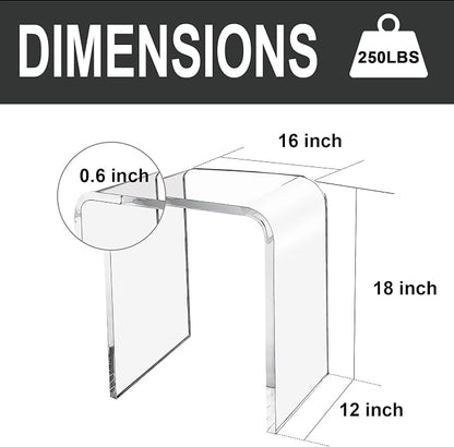Acrylic Side Table Set of 2, 18" H x 16" W x 12" D x 3/5'' Thick Clear Small End Table, Transparent Nightstand and Stool for Home Office, Living Room and Bedroom