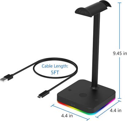 KAFRI RGB Headphone Stand with Wireless Charger Desk Gaming Headset Holder Hanger Rack with 10W/7.5W Fast Charge QI Wireless Charging Pad - Suitable for Gamer Desktop Table Game Earphone Accessories