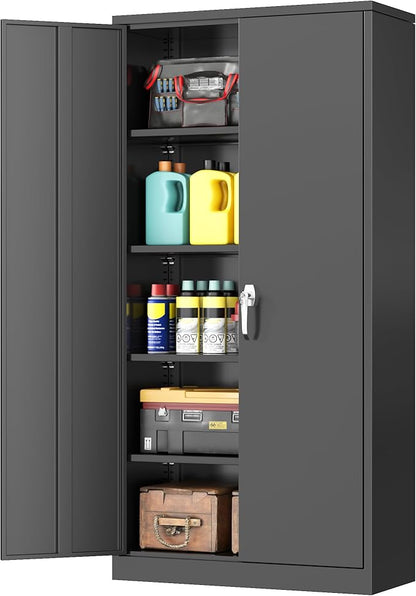 INTERGREAT Metal Garage Storage Cabinet with Lock, 72" Storage Cabinet with Locking Doors and 4 Adjustable Shelves, Lockable Steel Tool Cabinet for Home Office, School, Black