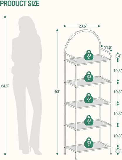 Hzuaneri Bookcase Bookshelf, Tempered Glass Bookshelves, Slim Shelving Unit for Bedroom, Bathroom, Home Office, Steel Frame, 5 Tier Gold BC21599G