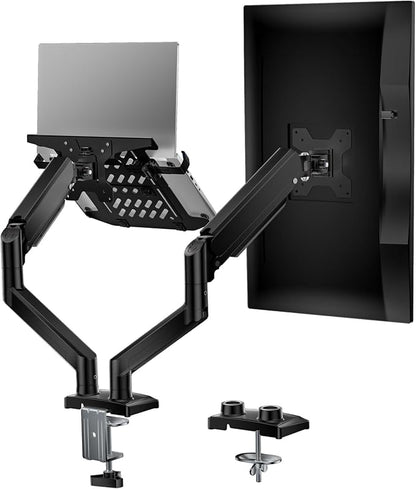 WALI Laptop Desk Mount, Dual Monitor Arm with Laptop Holder, Adjustable Height Laptop Arm Mount for Desk, Fits 17” Notebook and 32” Monitors, Up to 22Lbs (GSMP002LP), Black