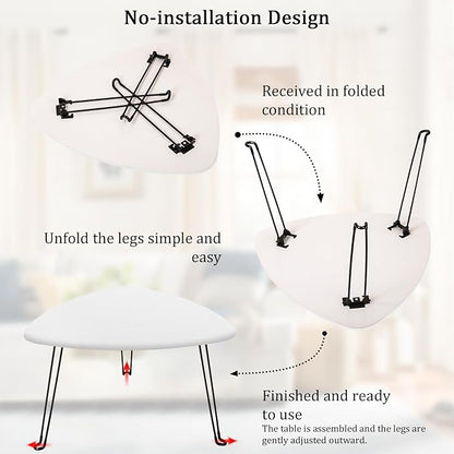 Coffee Table for Small Spaces White Folding Wooden Triangle Center Sofa Tables Simple Design Droplet Coffee Table with Steel Legs Modern Accent Furniture for Living Room Home Office