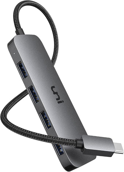 uni USB C to USB Hub 4 Ports 2ft, Sturdy Braided USB Type C to USB Adapter with 4 USB 3.0 Ports, Thunderbolt 3 to Multiport USB 3.0 Hub Adapter for MacBook Pro/Air 2020/2019, iPad Pro